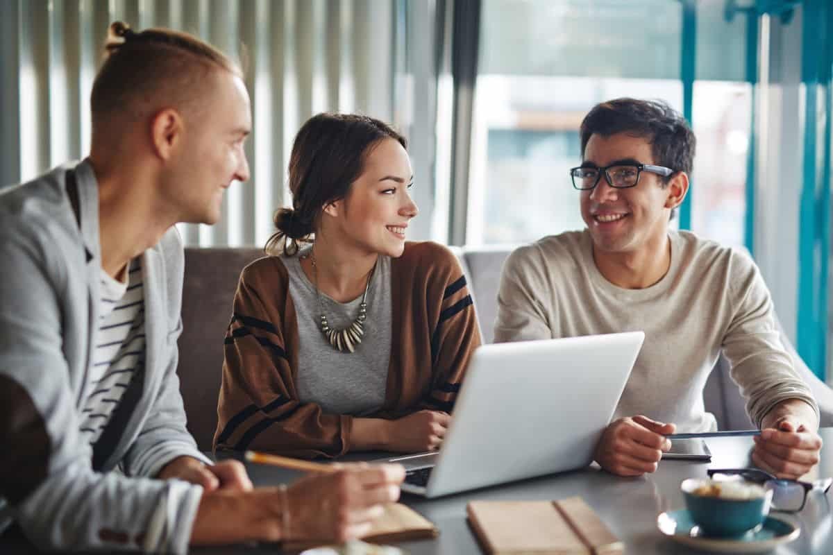 a group of people talking