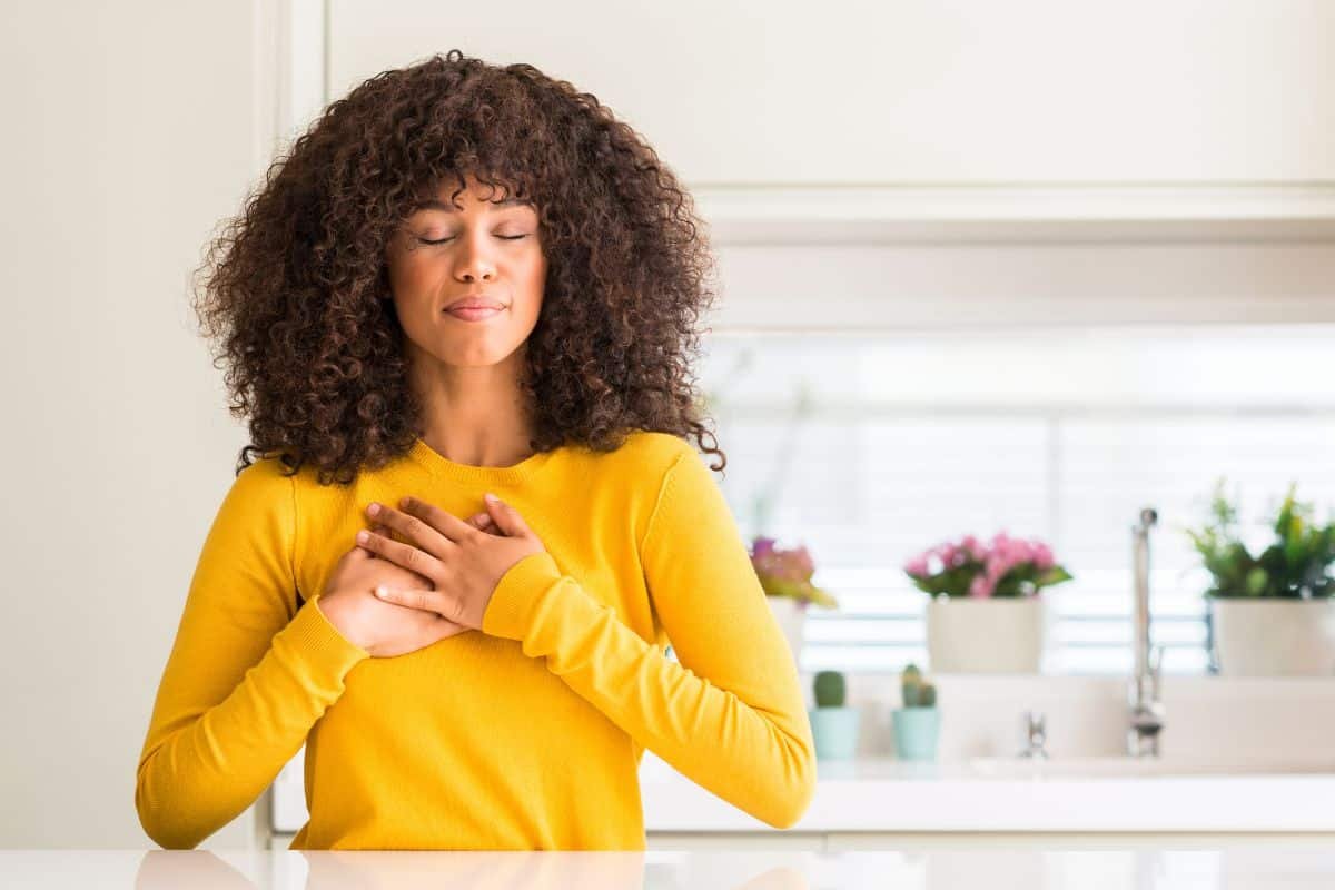 a woman expressing gratitude